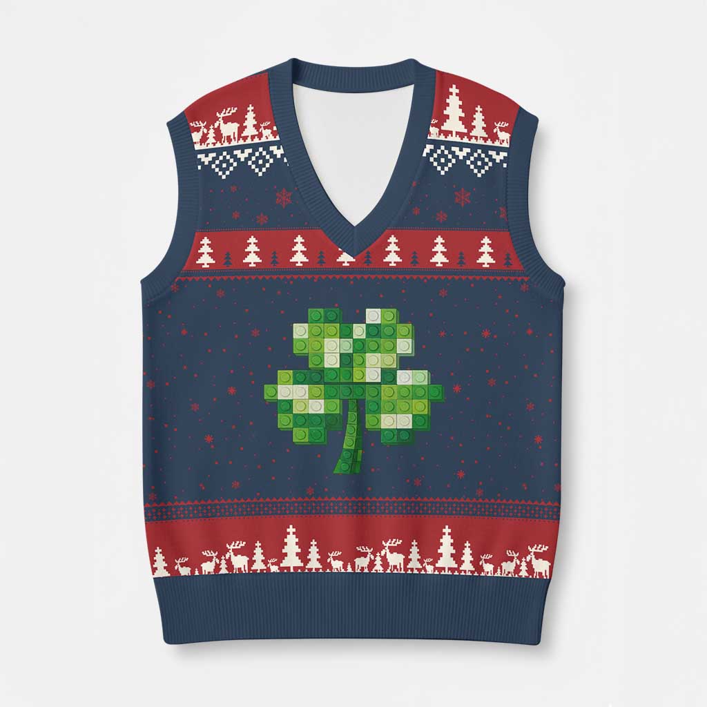 Funny St Patricks Day Shamrock Building Blocks Bricks V-Neck Knit Sweater Vest TS11 Navy Red Print Your Wear