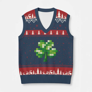 Funny St Patricks Day Shamrock Building Blocks Bricks V-Neck Knit Sweater Vest TS11 Navy Red Print Your Wear