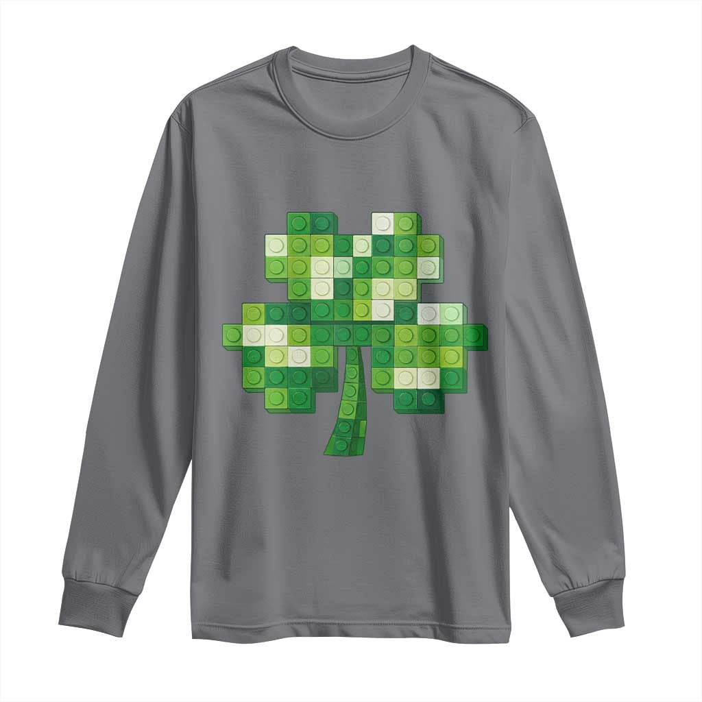 Funny St Patricks Day Shamrock Building Blocks Bricks Long Sleeve Shirt TS11 Charcoal Print Your Wear