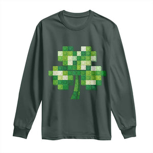 Funny St Patricks Day Shamrock Building Blocks Bricks Long Sleeve Shirt TS11 Dark Forest Green Print Your Wear