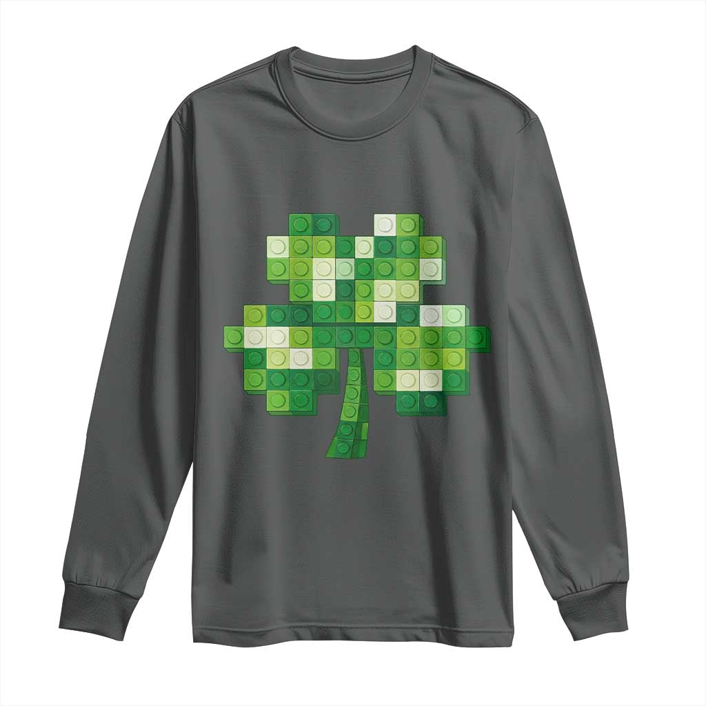 Funny St Patricks Day Shamrock Building Blocks Bricks Long Sleeve Shirt TS11 Dark Heather Print Your Wear