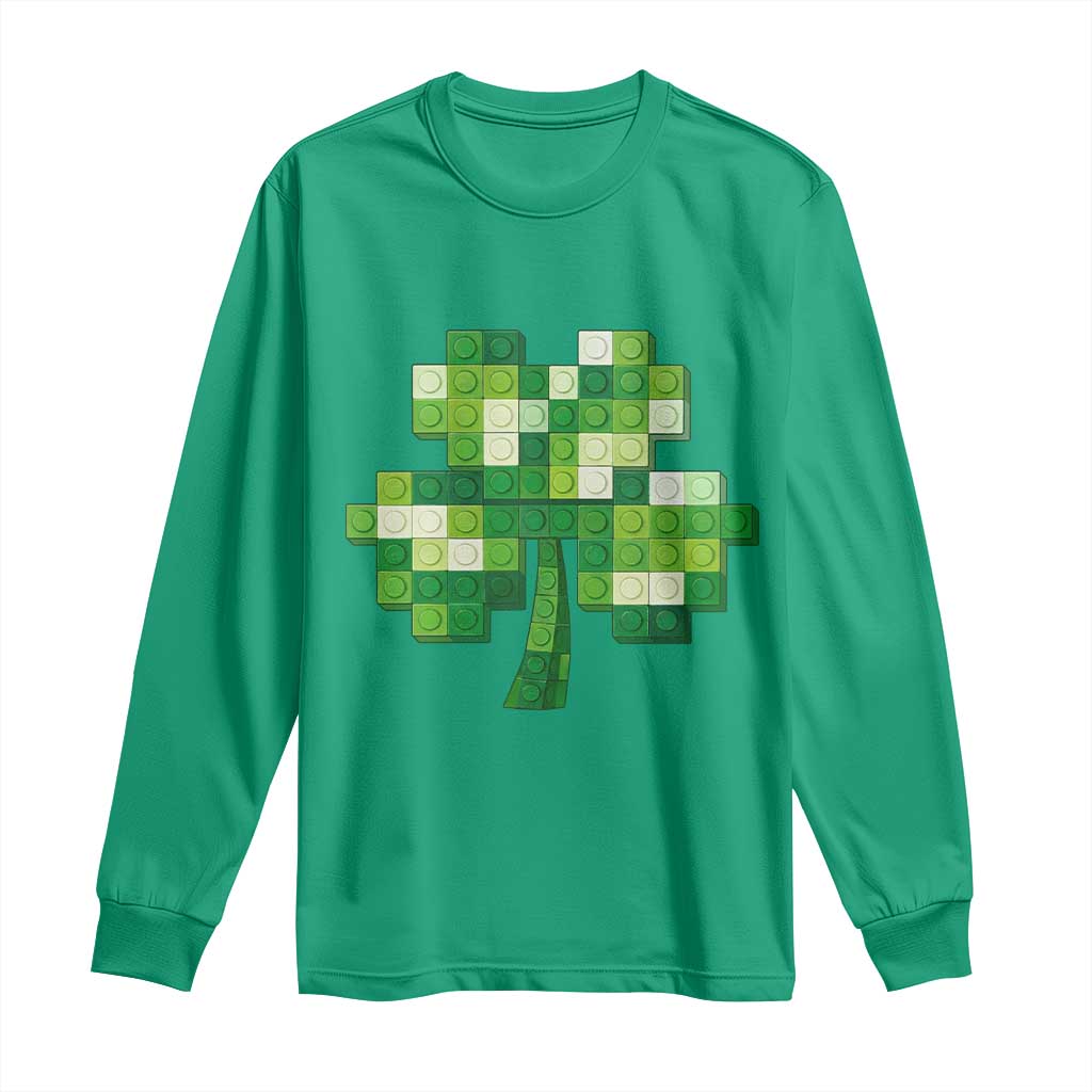 Funny St Patricks Day Shamrock Building Blocks Bricks Long Sleeve Shirt TS11 Irish Green Print Your Wear