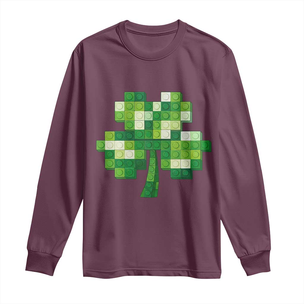 Funny St Patricks Day Shamrock Building Blocks Bricks Long Sleeve Shirt TS11 Maroon Print Your Wear