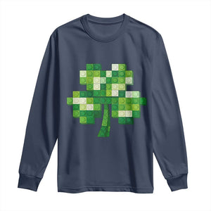 Funny St Patricks Day Shamrock Building Blocks Bricks Long Sleeve Shirt TS11 Navy Print Your Wear
