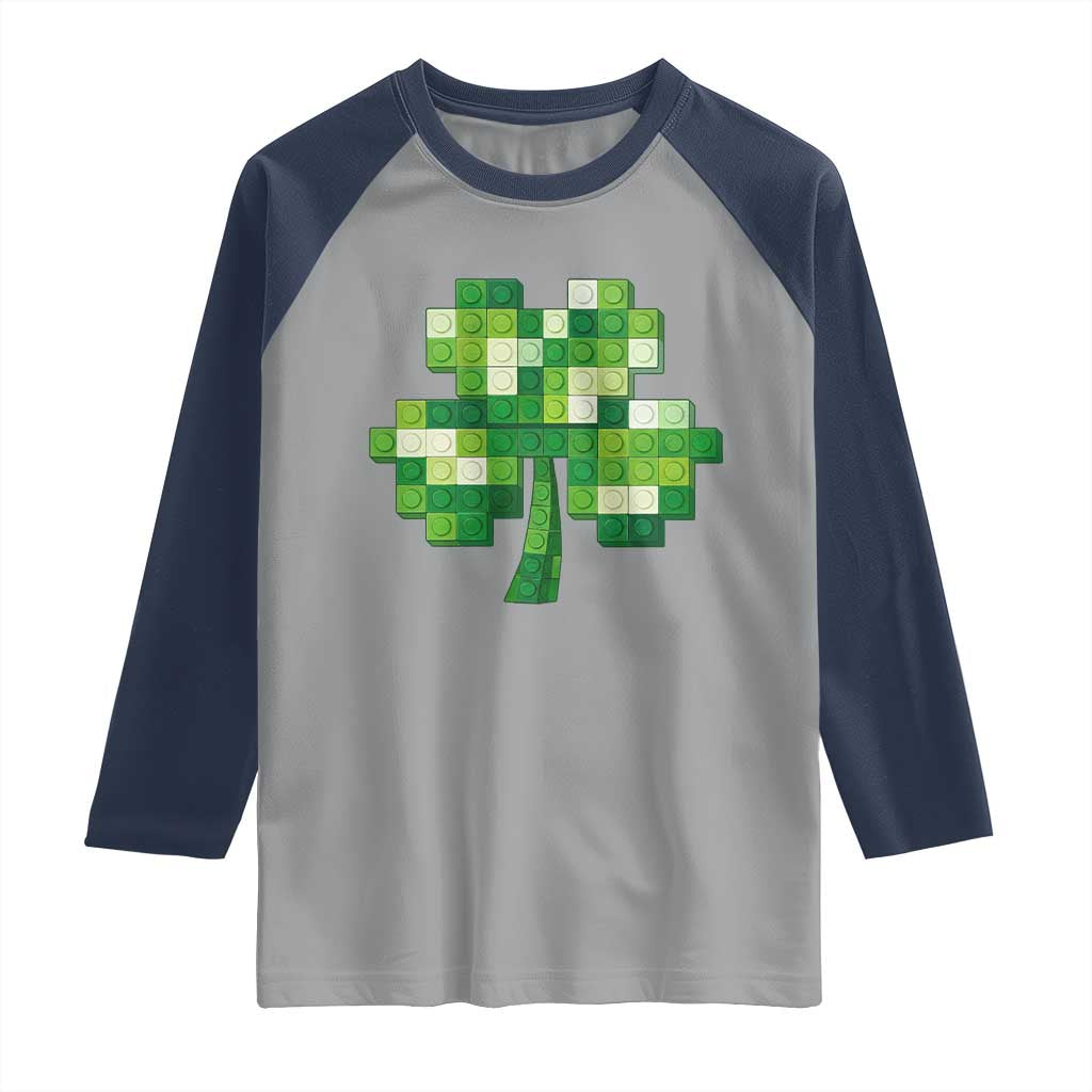 Funny St Patricks Day Shamrock Building Blocks Bricks Raglan Shirt TS11 Sport Gray Navy Print Your Wear