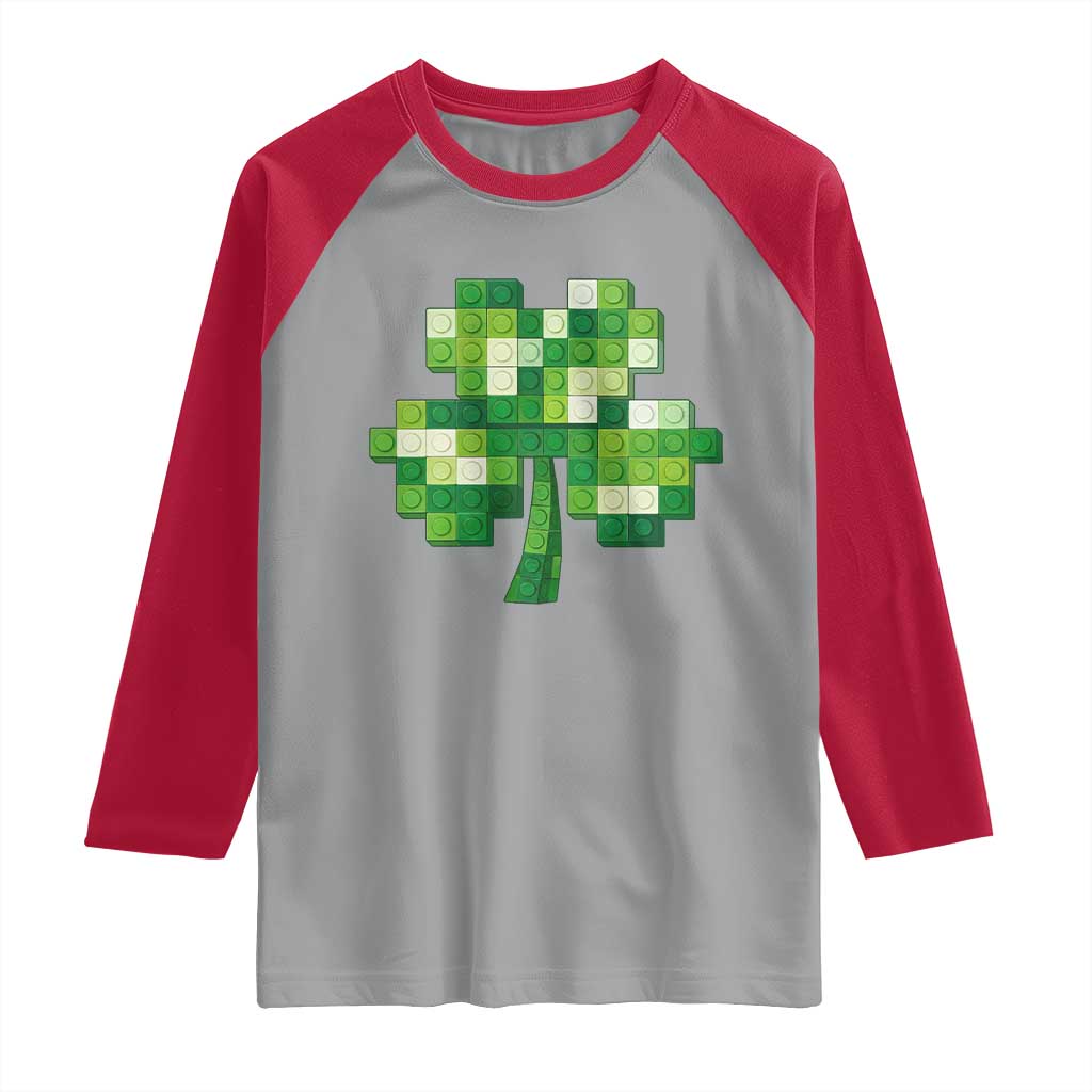 Funny St Patricks Day Shamrock Building Blocks Bricks Raglan Shirt TS11 Sport Gray Red Print Your Wear