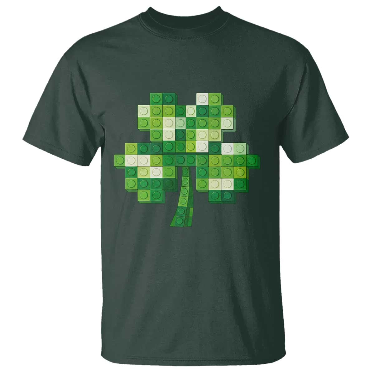 Funny St Patricks Day Shamrock Building Blocks Bricks T Shirt TS11 Dark Forest Green Print Your Wear