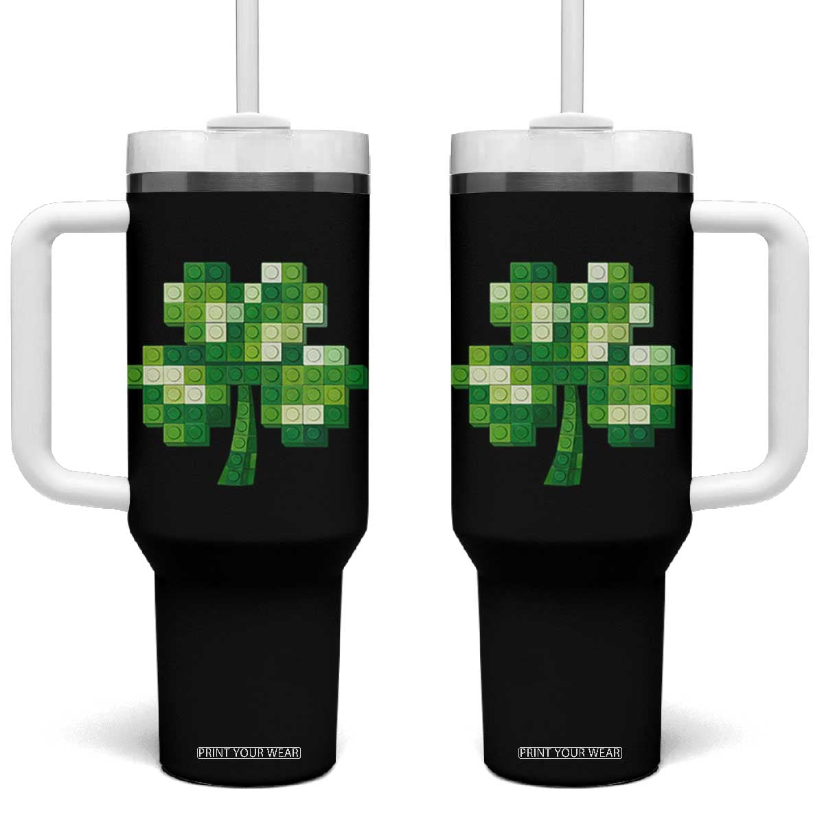 Funny St Patricks Day Shamrock Building Blocks Bricks Tumbler With Handle TS11 One Size: 40 oz Black Print Your Wear