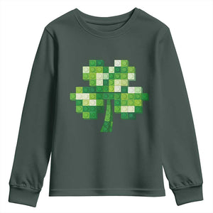 Funny St Patricks Day Shamrock Building Blocks Bricks Youth Sweatshirt TS11 Dark Forest Green Print Your Wear