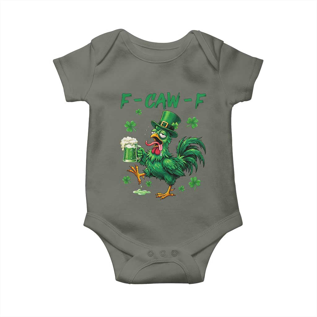 Funny F Caw F Chicken St Patricks Day Baby Onesie Irish Beer Drinking Shamrock Print TS11 Military Green Print Your Wear