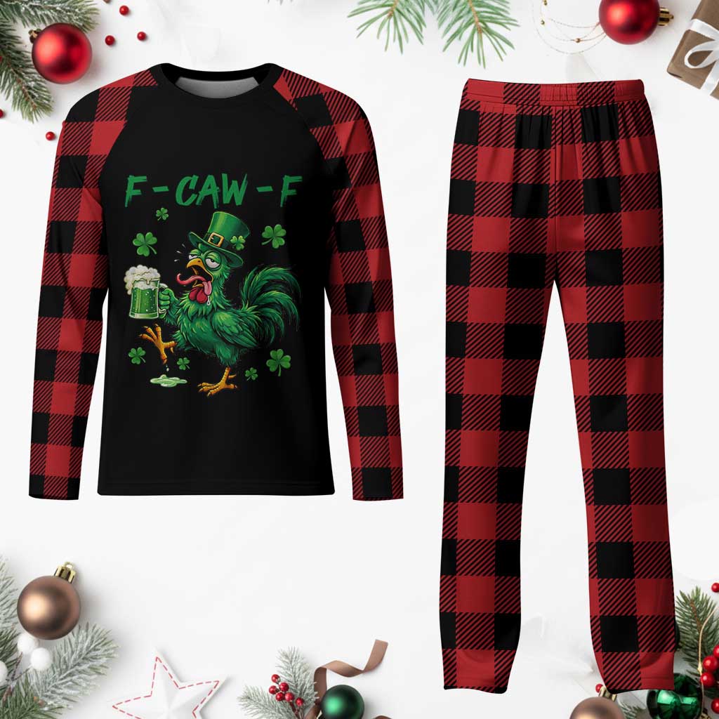 Funny F Caw F Chicken St Patricks Day Plaid Pajama Set Irish Beer Drinking Shamrock Print TS11 Buffalo Plaid Print Your Wear