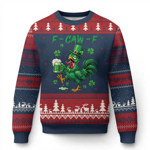 Funny F Caw F Chicken St Patricks Day Ugly Christmas Sweater Irish Beer Drinking Shamrock Print TS11 Navy Red Print Your Wear