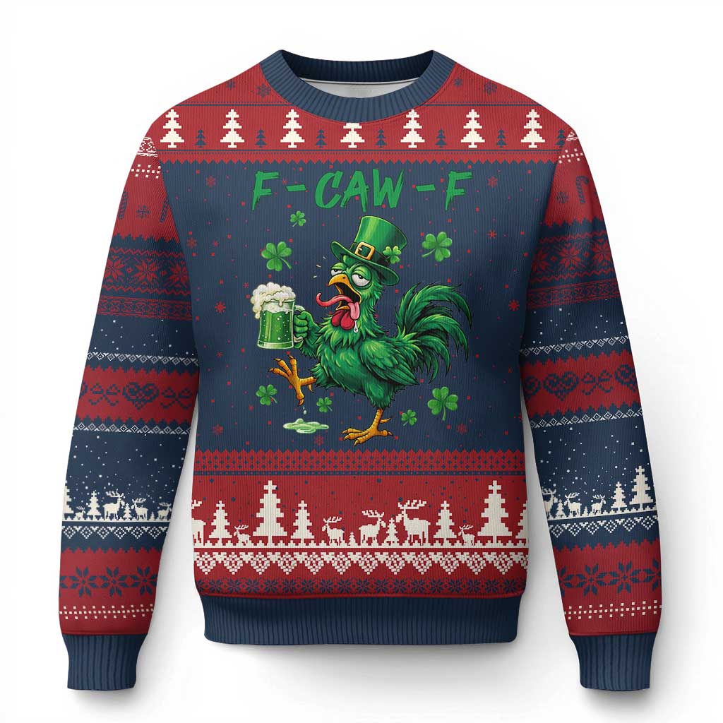 Funny F Caw F Chicken St Patricks Day Ugly Christmas Sweater Irish Beer Drinking Shamrock Print TS11 Navy Red Print Your Wear