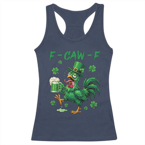Funny F Caw F Chicken St Patricks Day - Racerback Tank Top Navy Print Your Wear