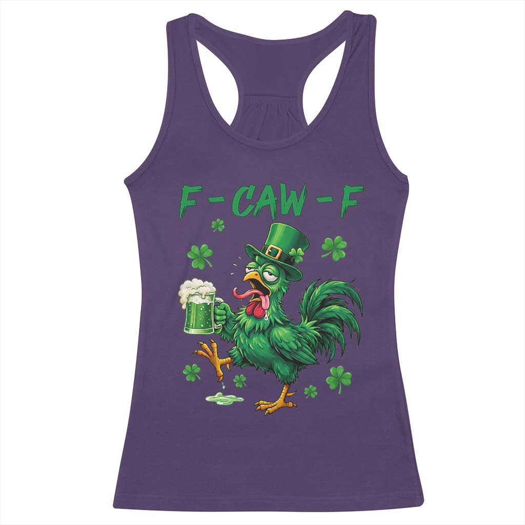 Funny F Caw F Chicken St Patricks Day - Racerback Tank Top Purple Print Your Wear