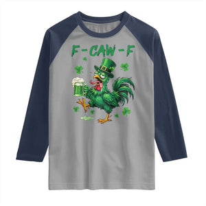 Funny F Caw F Chicken St Patricks Day Raglan Shirt Irish Beer Drinking Shamrock Print TS11 Sport Gray Navy Print Your Wear
