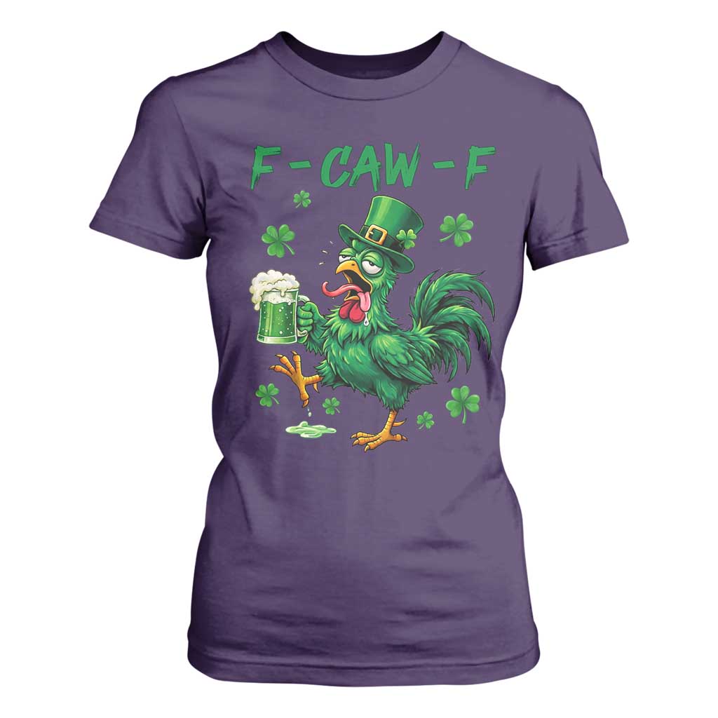 Funny F Caw F Chicken St Patricks Day T Shirt For Women Irish Beer Drinking Shamrock Print TS11 Purple Print Your Wear