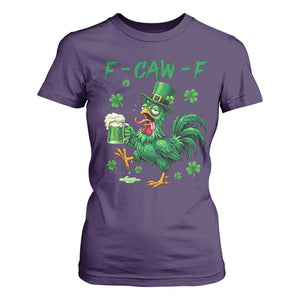 Funny F Caw F Chicken St Patricks Day T Shirt For Women Irish Beer Drinking Shamrock Print TS11 Purple Print Your Wear