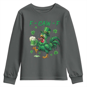 Funny F Caw F Chicken St Patricks Day Youth Sweatshirt Irish Beer Drinking Shamrock Print TS11 Dark Heather Print Your Wear