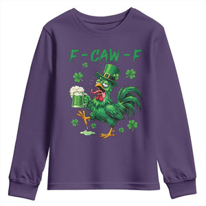 Funny F Caw F Chicken St Patricks Day Youth Sweatshirt Irish Beer Drinking Shamrock Print TS11 Purple Print Your Wear