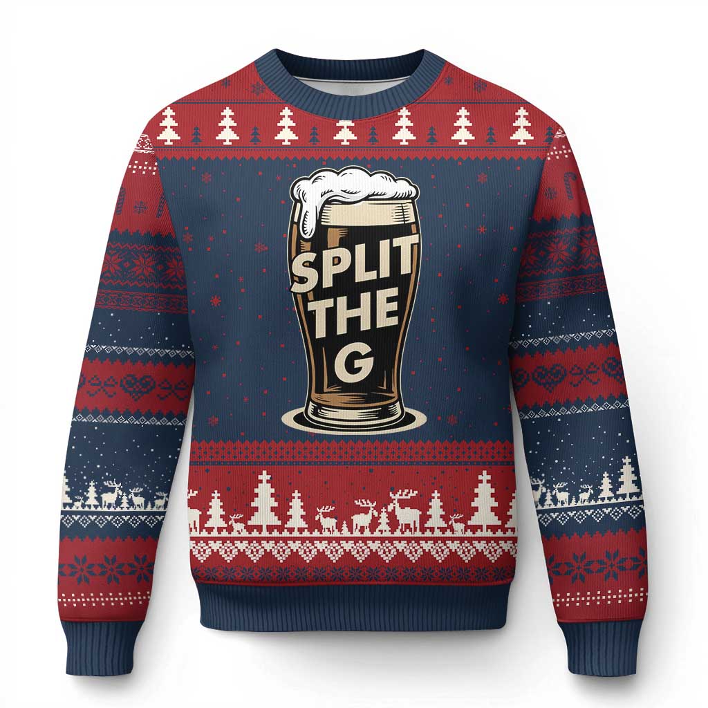 Funny Irish Beer Slit The G Ugly Christmas Sweater Stout Beer Drinking Lover TS11 Navy Red Print Your Wear