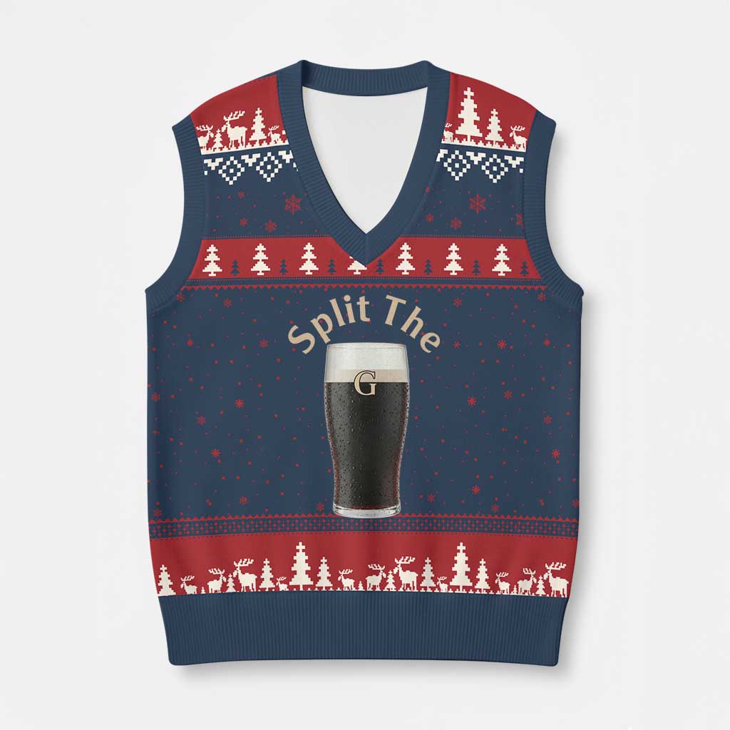Funny Irish Beer Split The G V-Neck Knit Sweater Vest St Patricks Day Stout Beer Drinking Day TS11 Navy Red Print Your Wear