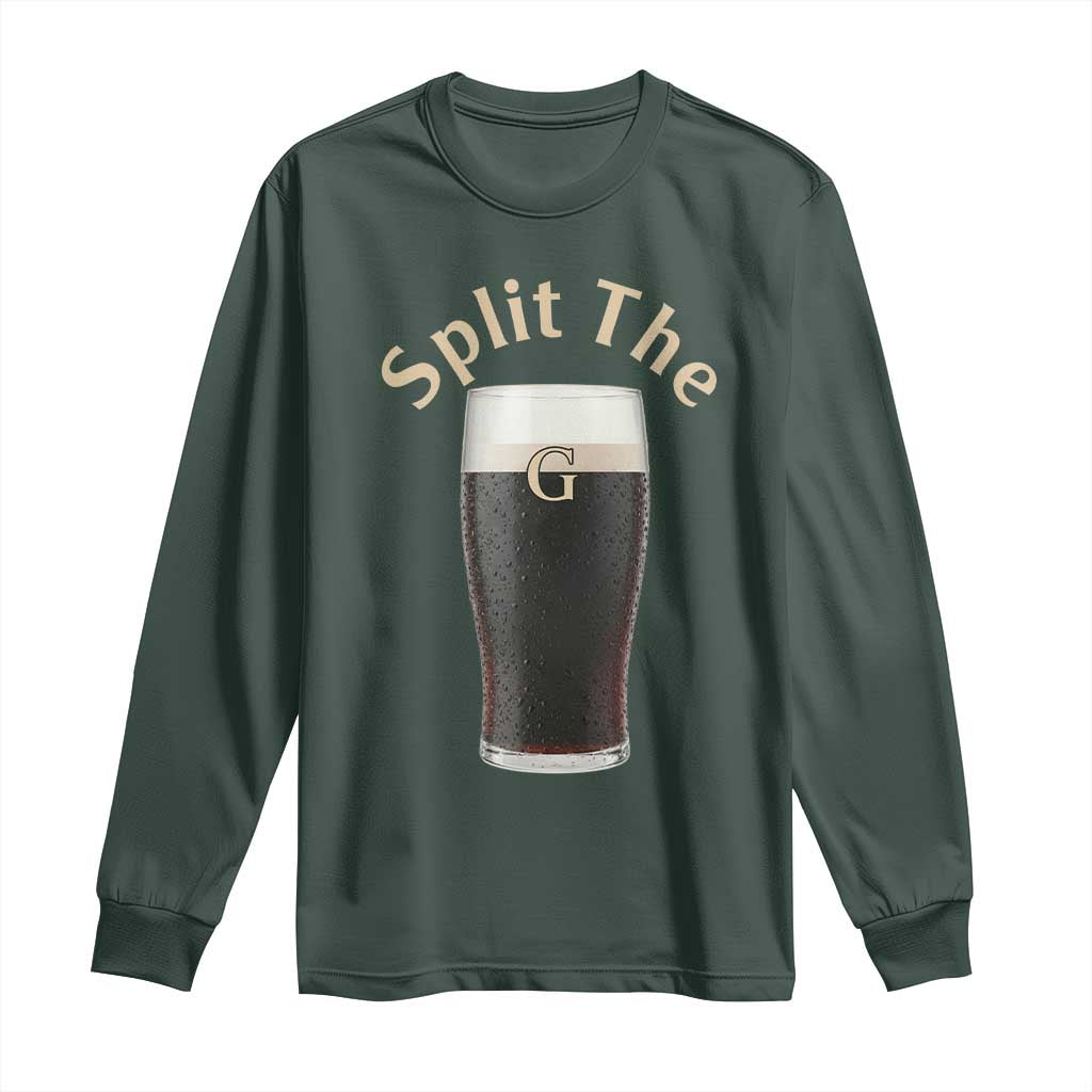 Funny Irish Beer Split The G Long Sleeve Shirt St Patricks Day Stout Beer Drinking Day TS11 Dark Forest Green Print Your Wear
