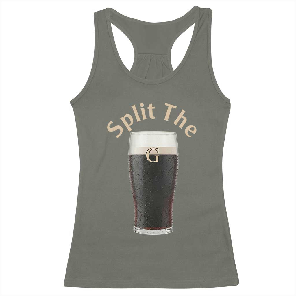 Funny Irish Beer Split The G Racerback Tank Top St Patricks Day Stout Beer Drinking Day TS11 Military Green Print Your Wear