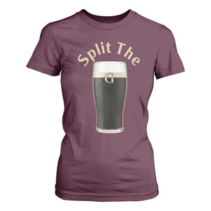 Funny Irish Beer Split The G T Shirt For Women St Patricks Day Stout Beer Drinking Day TS11 Maroon Print Your Wear