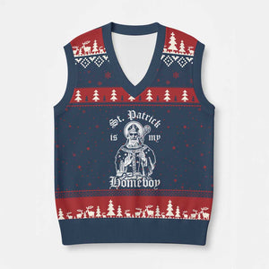Saint Patrick Is My Homeboy V-Neck Knit Sweater Vest Funny St Patricks Day TS11 Navy Red Print Your Wear