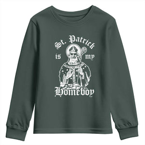 Saint Patrick Is My Homeboy Youth Sweatshirt Funny St Patricks Day TS11 Dark Forest Green Print Your Wear