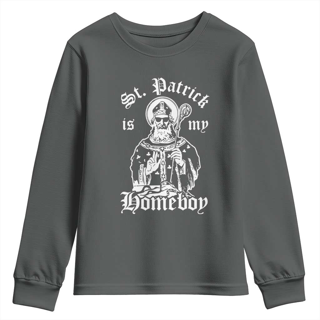 Saint Patrick Is My Homeboy Youth Sweatshirt Funny St Patricks Day TS11 Dark Heather Print Your Wear