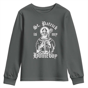 Saint Patrick Is My Homeboy Youth Sweatshirt Funny St Patricks Day TS11 Dark Heather Print Your Wear