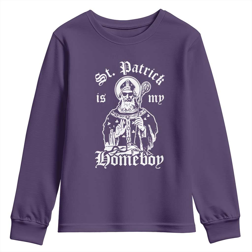 Saint Patrick Is My Homeboy Youth Sweatshirt Funny St Patricks Day TS11 Purple Print Your Wear