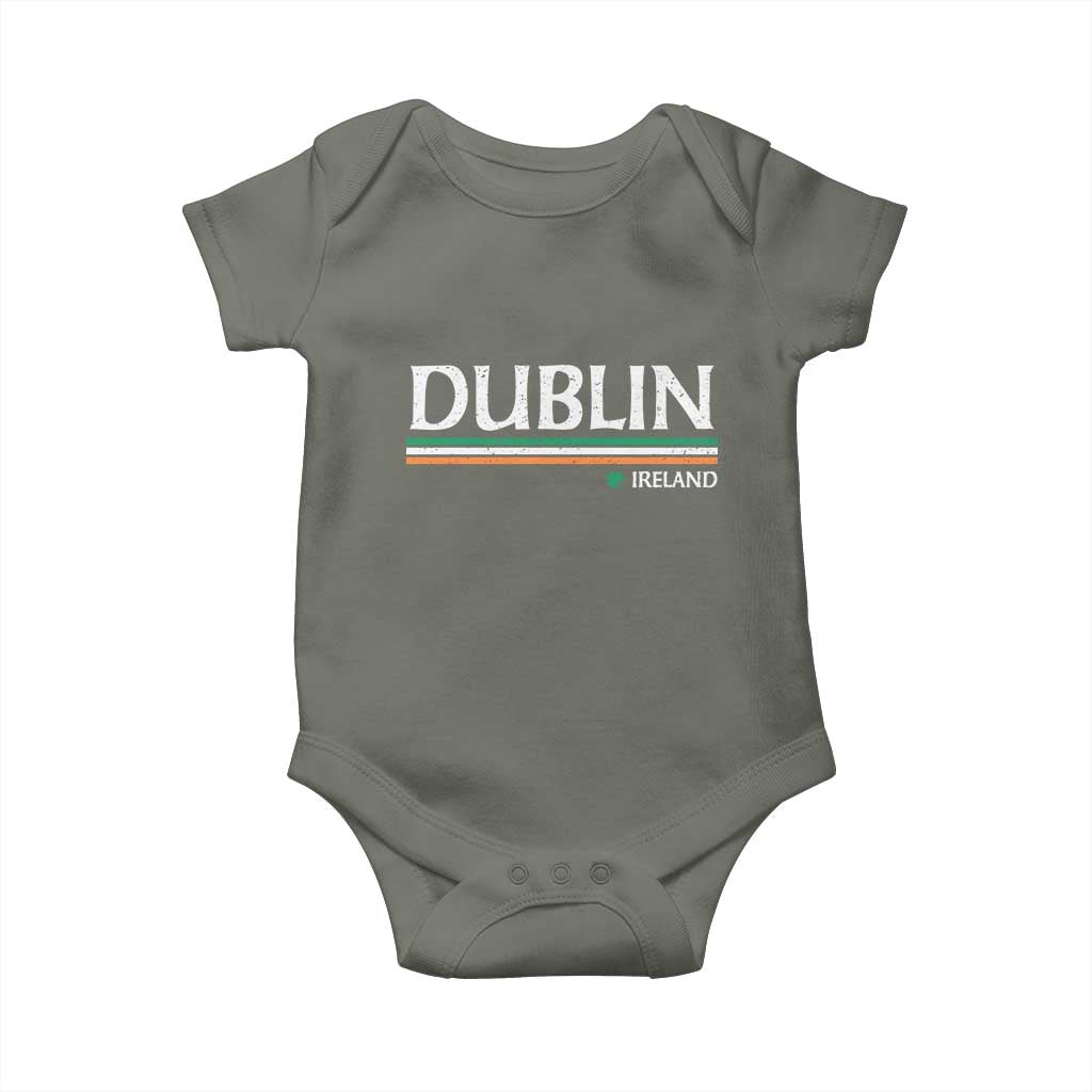 Dublin Ireland Baby Onesie Ireland Flag Souvenirs St Patricks Day Shamrock TS11 Military Green Print Your Wear