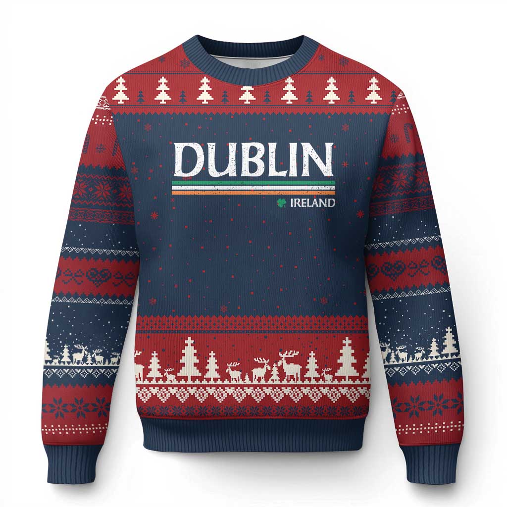 Dublin Ireland Ugly Christmas Sweater Ireland Flag Souvenirs St Patricks Day Shamrock TS11 Navy Red Print Your Wear