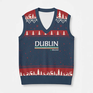 Dublin Ireland V-Neck Knit Sweater Vest Ireland Flag Souvenirs St Patricks Day Shamrock TS11 Navy Red Print Your Wear