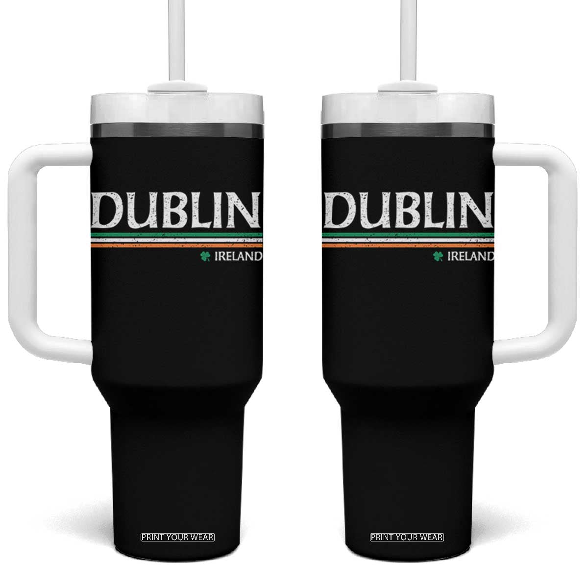 Dublin Ireland Tumbler With Handle Ireland Flag Souvenirs St Patricks Day Shamrock TS11 One Size: 40 oz Black Print Your Wear