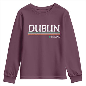 Dublin Ireland Youth Sweatshirt Ireland Flag Souvenirs St Patricks Day Shamrock TS11 Maroon Print Your Wear