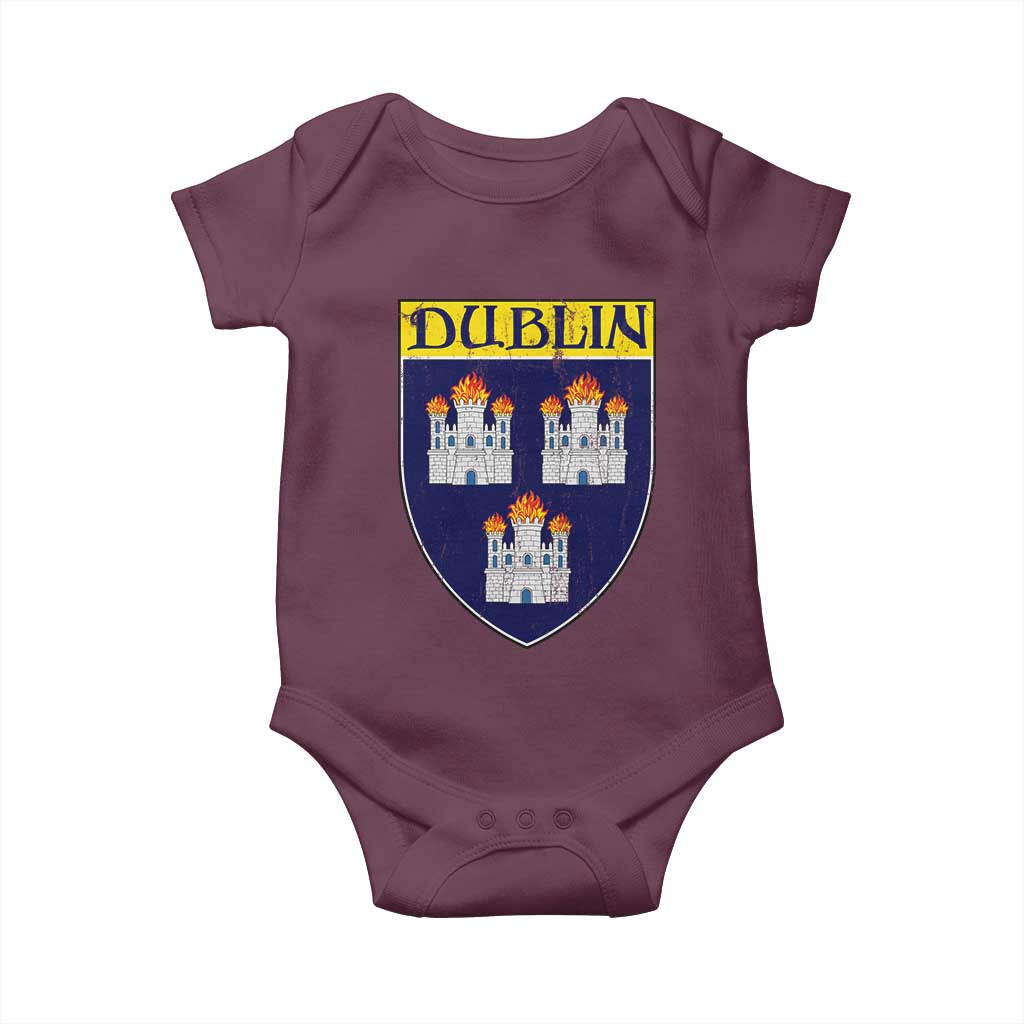 Dublin Ireland Baby Onesie The Coat of Arms of Dublin Three Burning Castles TS11 Maroon Print Your Wear