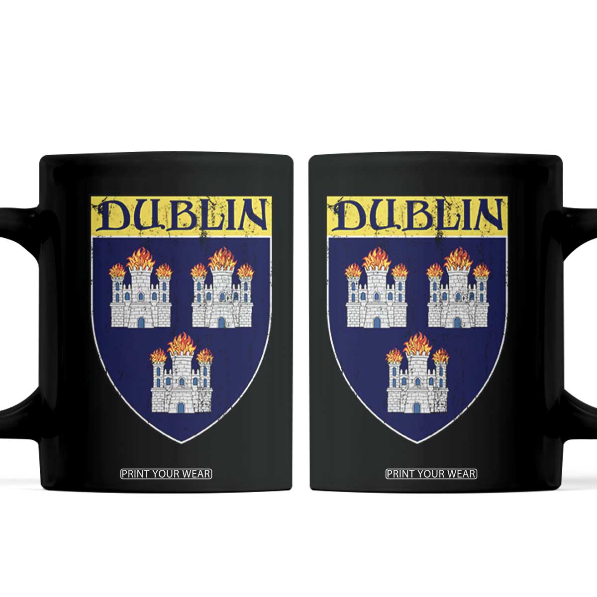 Dublin Ireland Coffee Mug The Coat of Arms of Dublin Three Burning Castles TS11 Black Print Your Wear