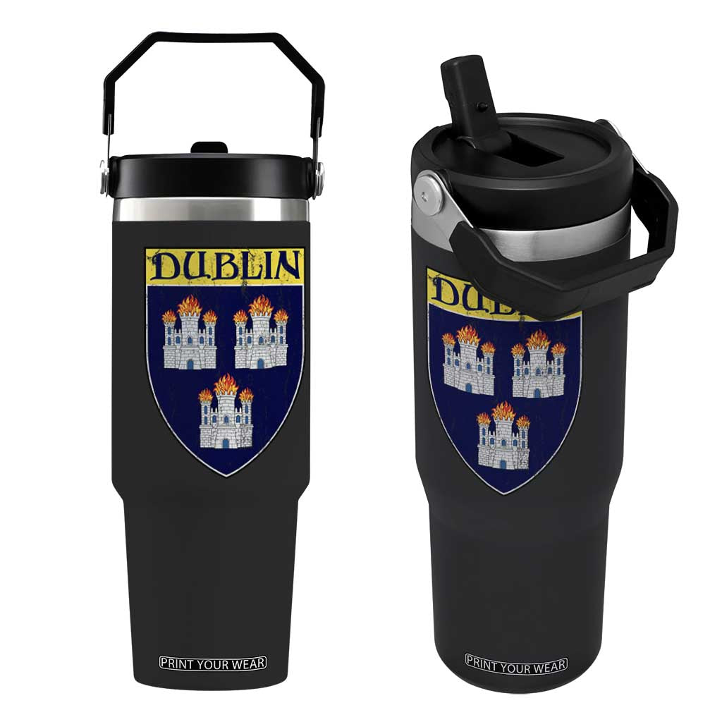 Dublin Ireland Flip Straw Tumbler The Coat of Arms of Dublin Three Burning Castles TS11 One Size: 30 oz Black Print Your Wear