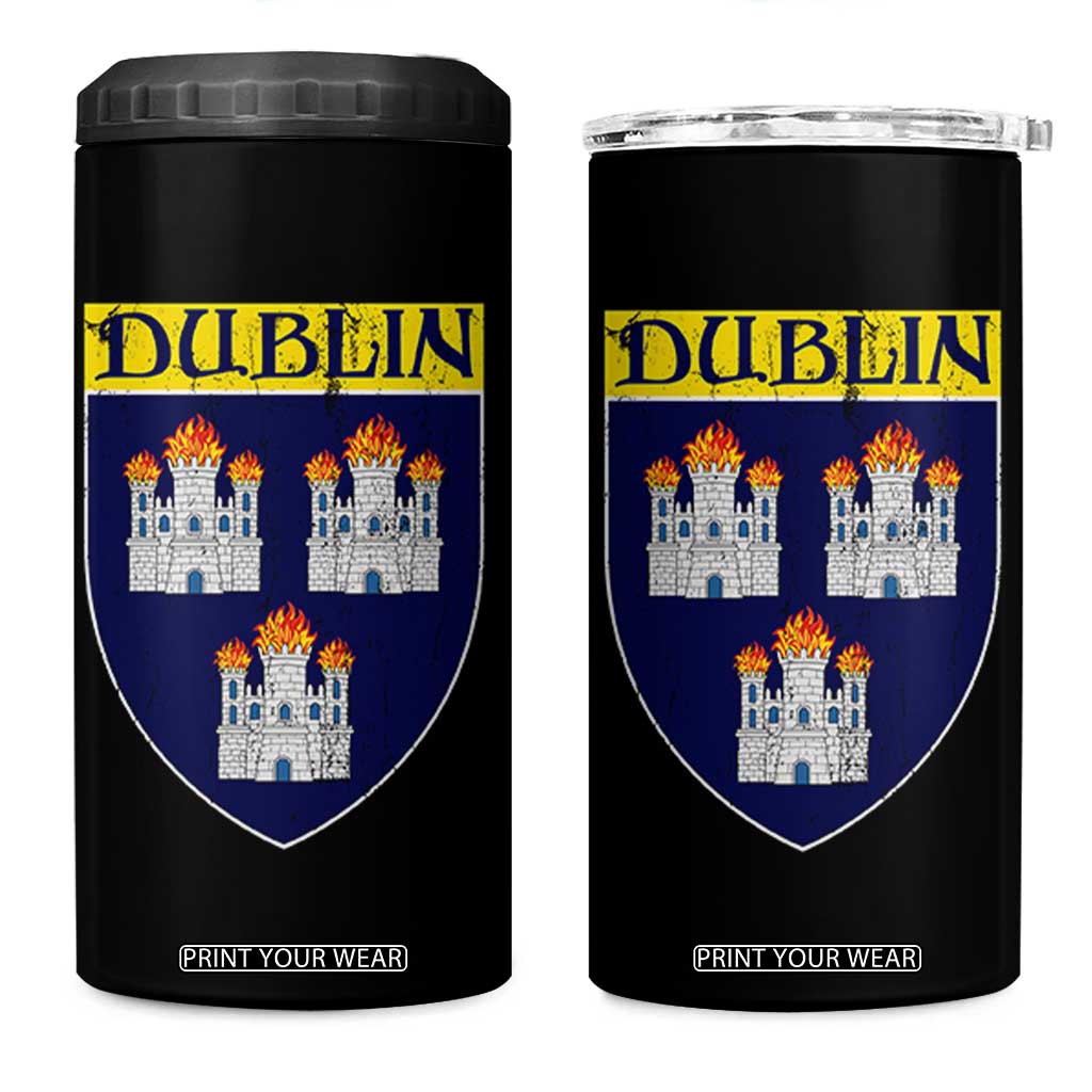 Dublin Ireland 4 in 1 Can Cooler Tumbler The Coat of Arms of Dublin Three Burning Castles TS11 One Size: 16 oz Black Print Your Wear