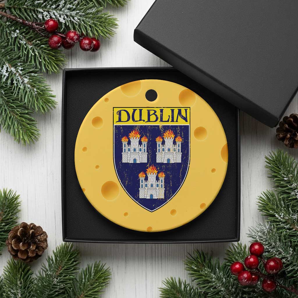 Dublin Ireland Ceramic Ornament The Coat of Arms of Dublin Three Burning Castles TS11 1pc Yellow Cheese Print Your Wear