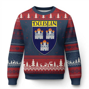 Dublin Ireland Ugly Christmas Sweater The Coat of Arms of Dublin Three Burning Castles TS11 Navy Red Print Your Wear