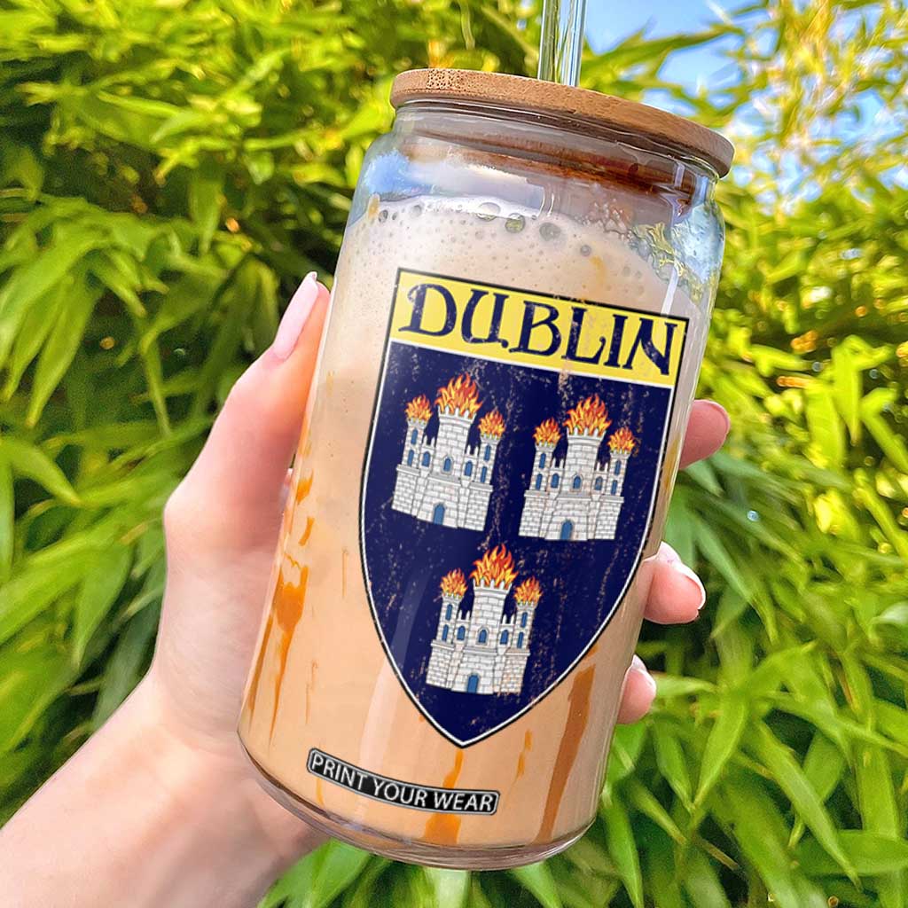 Dublin Ireland Glass Can The Coat of Arms of Dublin Three Burning Castles TS11 Black Print Your Wear