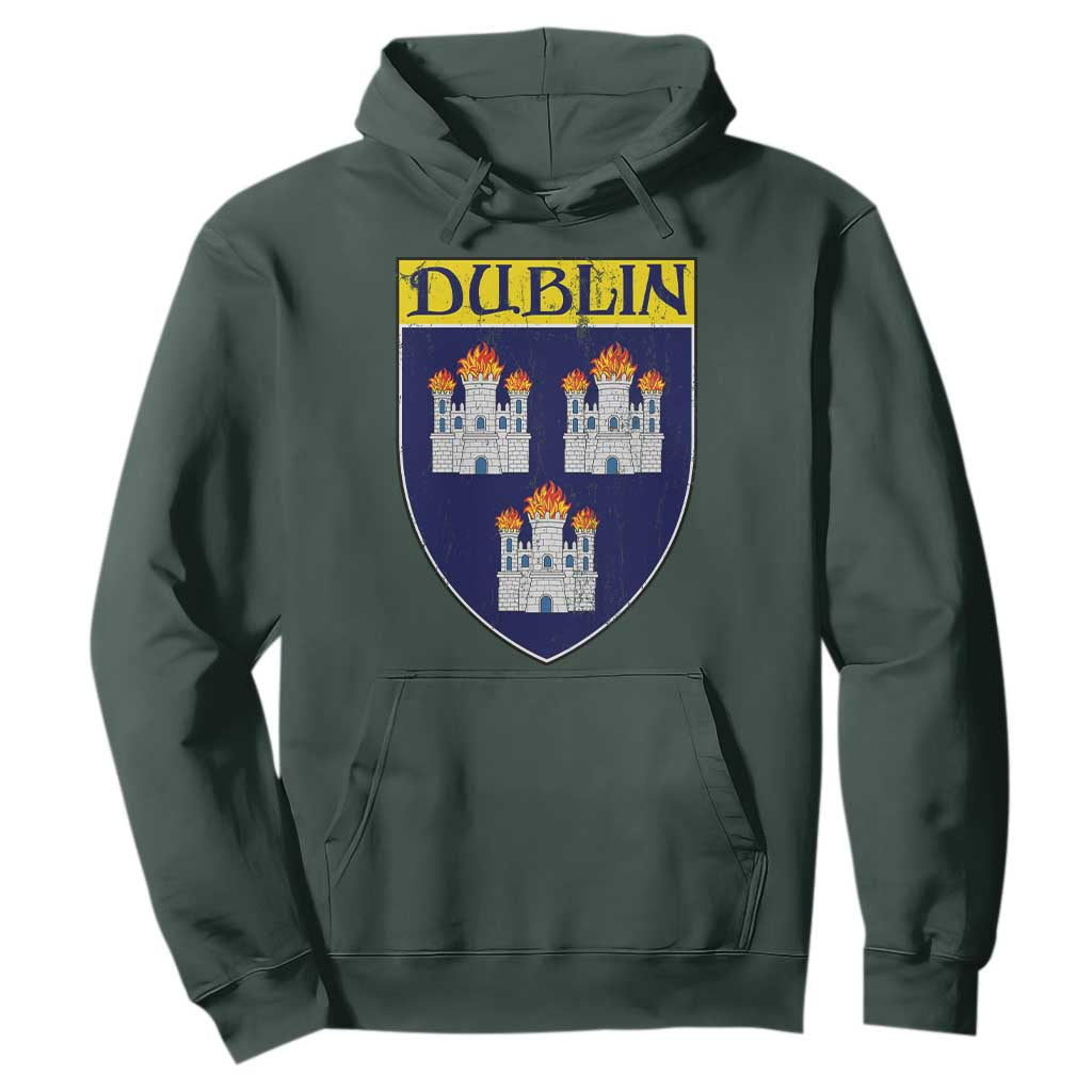 Dublin Ireland Hoodie The Coat of Arms of Dublin Three Burning Castles TS11 Dark Forest Green Print Your Wear