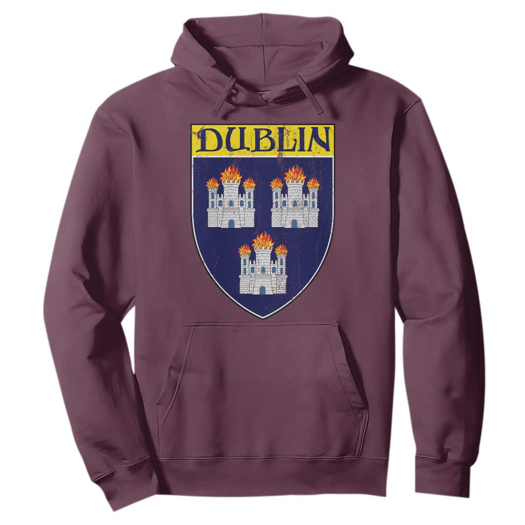 Dublin Ireland Hoodie The Coat of Arms of Dublin Three Burning Castles TS11 Maroon Print Your Wear