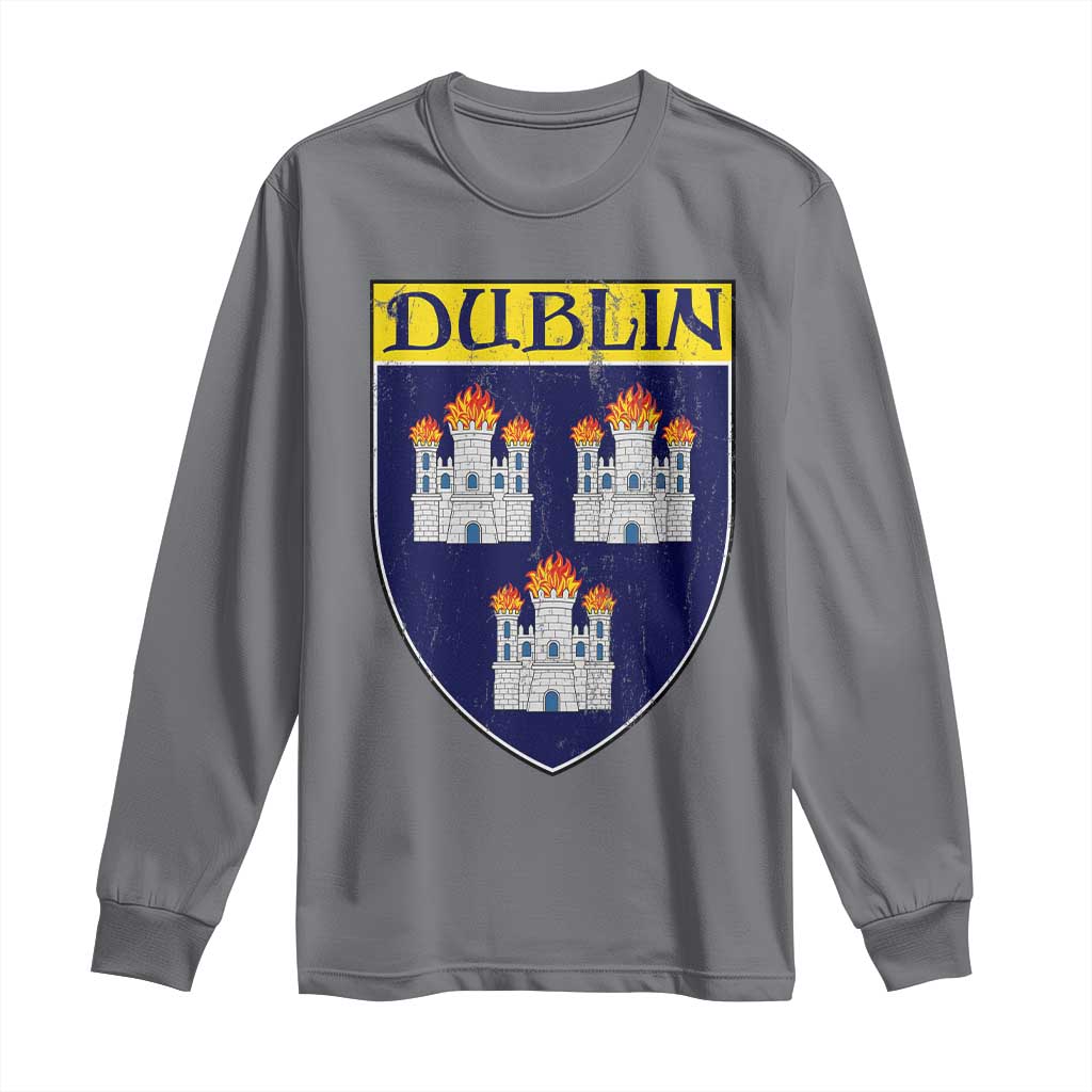 Dublin Ireland Long Sleeve Shirt The Coat of Arms of Dublin Three Burning Castles TS11 Charcoal Print Your Wear