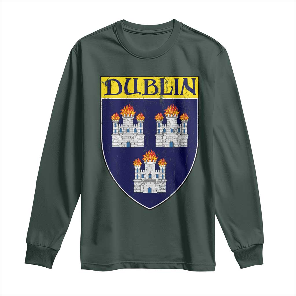 Dublin Ireland Long Sleeve Shirt The Coat of Arms of Dublin Three Burning Castles TS11 Dark Forest Green Print Your Wear
